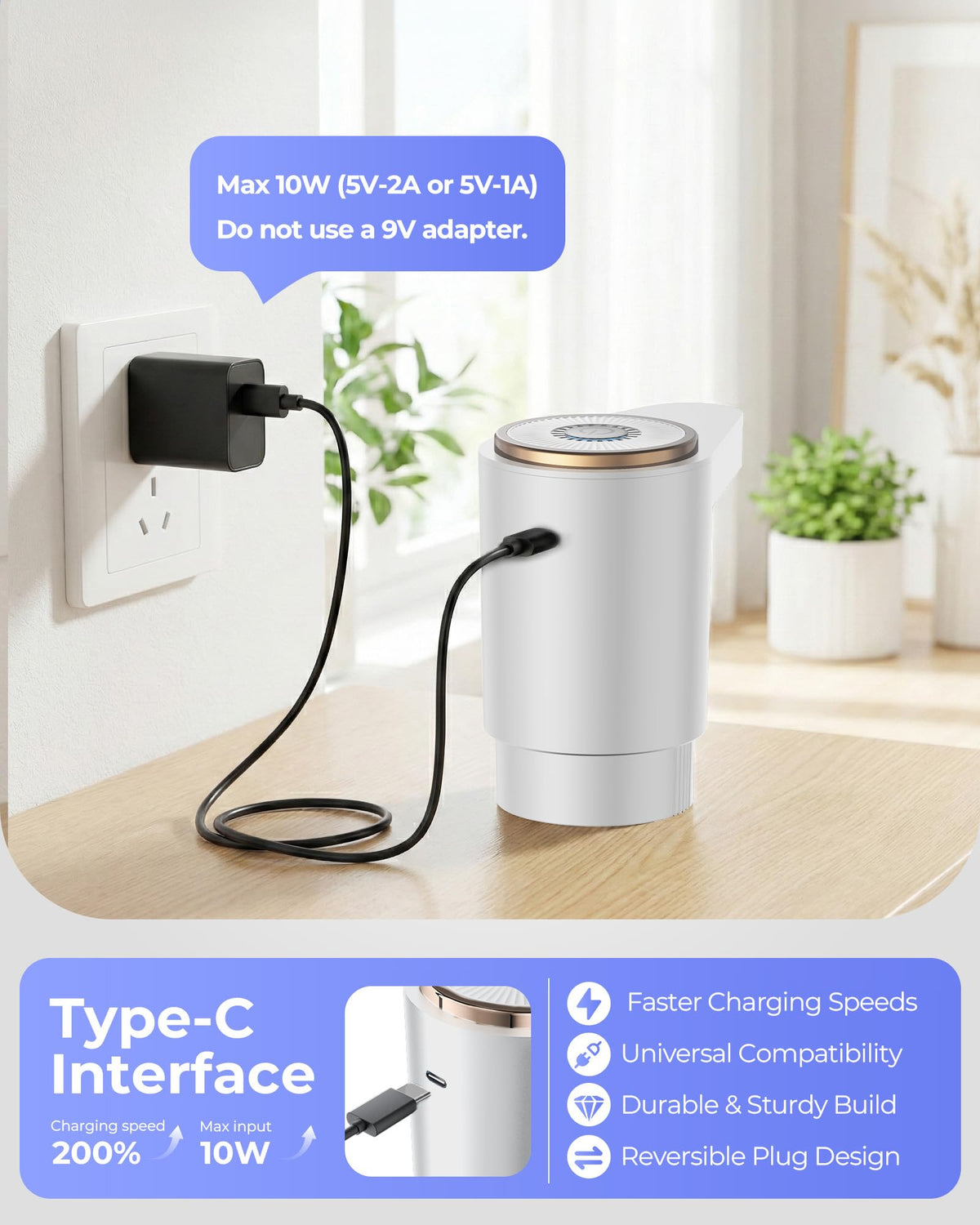 Water Jug Pump for 5 Gallon Bottle – Portable Electric USB-C Charging Dispenser, Dual Powerful Motors, Fast Flow, Fits 2-5 Gallon Jugs – Ideal for Home, Office, Camping, RV, Beige