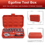Egofine 46 Pieces 1/4 inch Drive Socket Ratchet Wrench Set, with Bit Socket Set Metric and Extension Bar for Auto Repairing and Household, with Storage Case