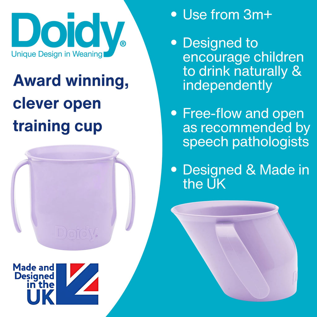 Doidy Cup, Open Cup for Training Baby 6 Months-3 Years, 200ml, Slanted Weaning Cup with Handles for Learning to Drink, BPA Free (Orange)