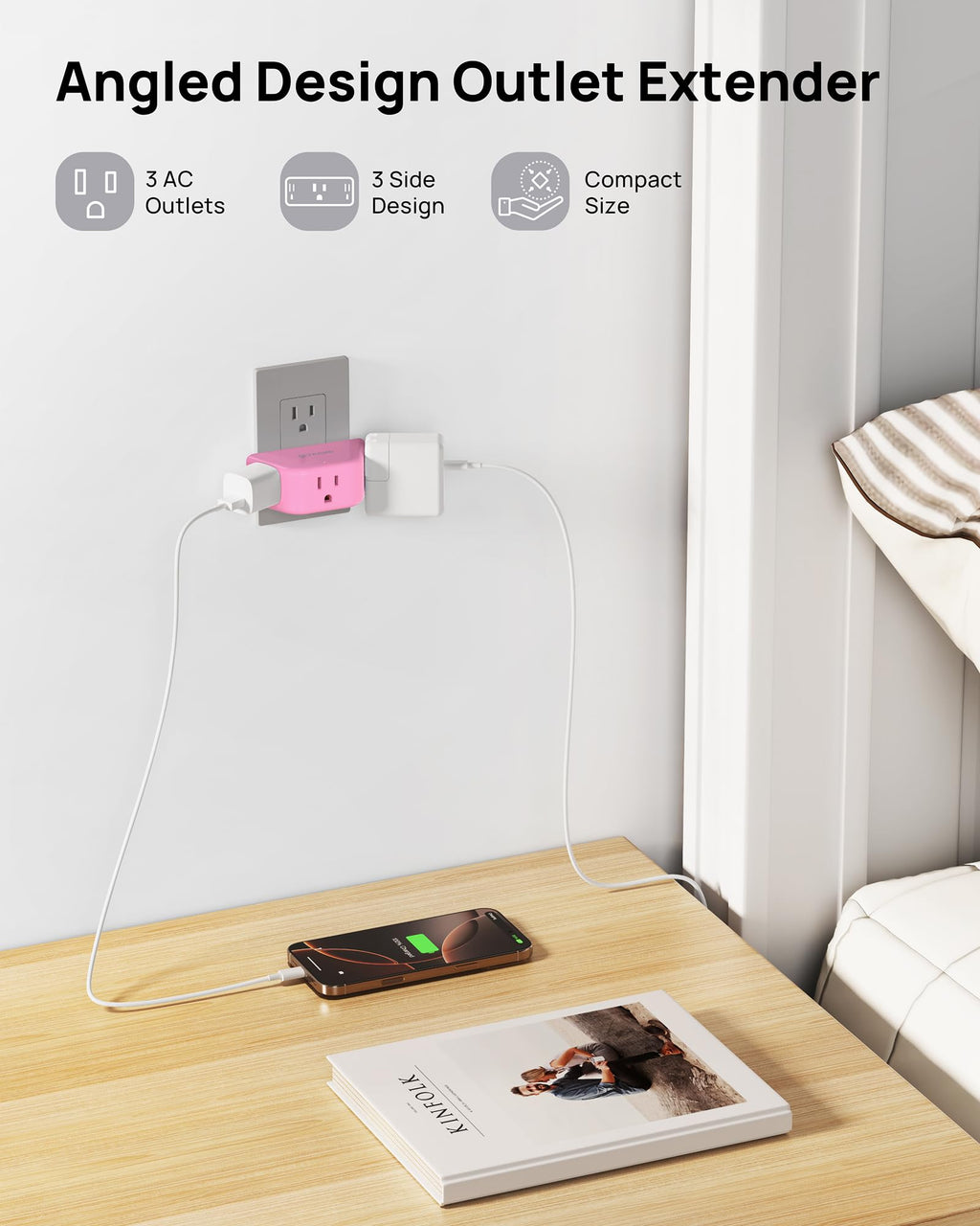 TROND Multi Plug Outlet Extender with USB, 2 Pack Plug Splitter