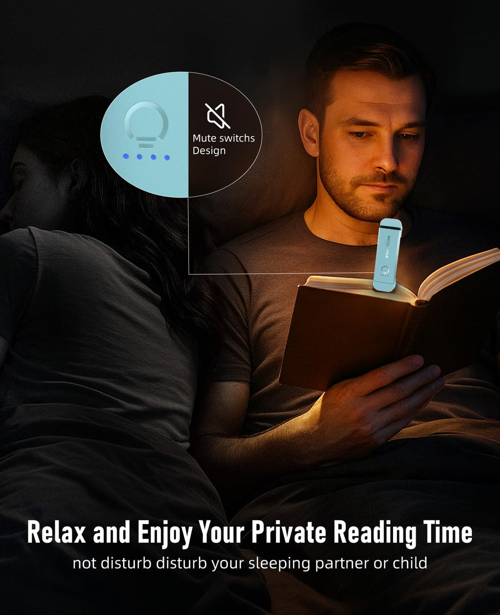 HIONXMGA Book Light,Rechargeable Reading Light for Books in Bed at Night