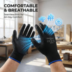 Rainberg Pack of 12 or 24 Safety Gloves, Work Gloves, with Secure Grip on Palm & Fingers, PU and Nylon Non-Slip Gloves, Ideal for General Duty Work, Gardening. (Pack of 12 Pair's, Large)