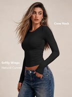 LILLUSORY Long Sleeve Tops Women Crew Neck Y2k T Shirts