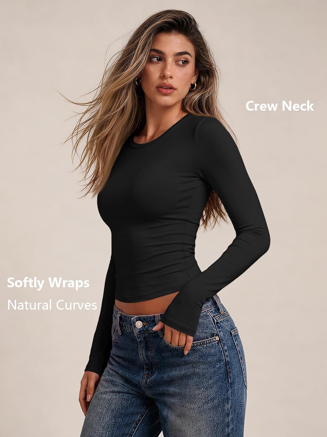 LILLUSORY Long Sleeve Tops Women Crew Neck Y2k T Shirts
