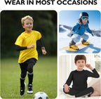 Kids Base Layer - Fleece Lined Athletic football skins, Warm Football Skins Long Sleeve Top and Leggings Compression Set, Reflective Line Thermal Underwear for Biking, Ski & Running