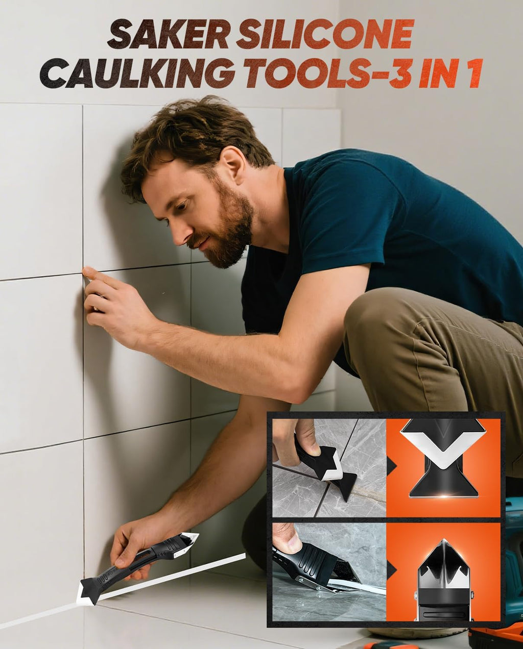 Saker Silicone Caulking Tool 3-in-1 Grout Removal Tool Classic Black