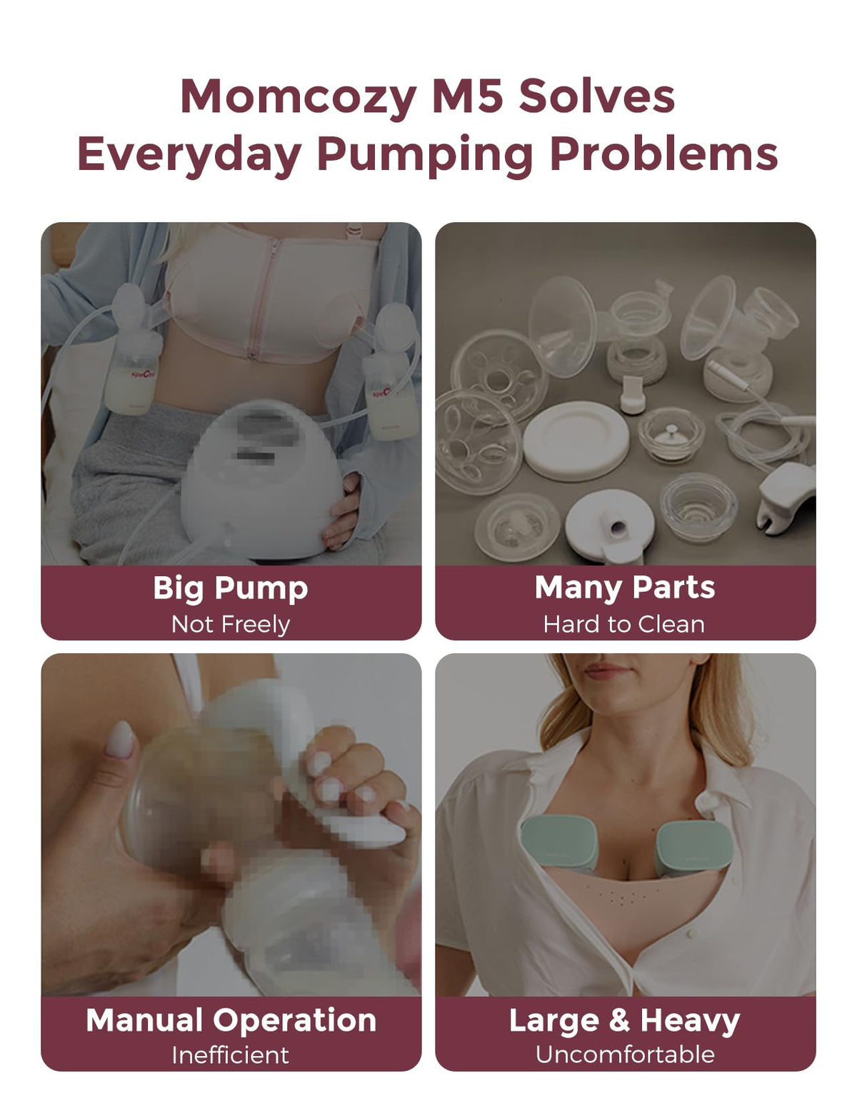 Momcozy M5 Smart Wearable Breast Pump, Double Pack, Gray