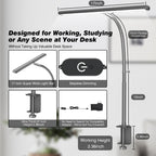 Airlonv LED Desk Lamp with Clamp, 17" Stepless Dimming Light, Black