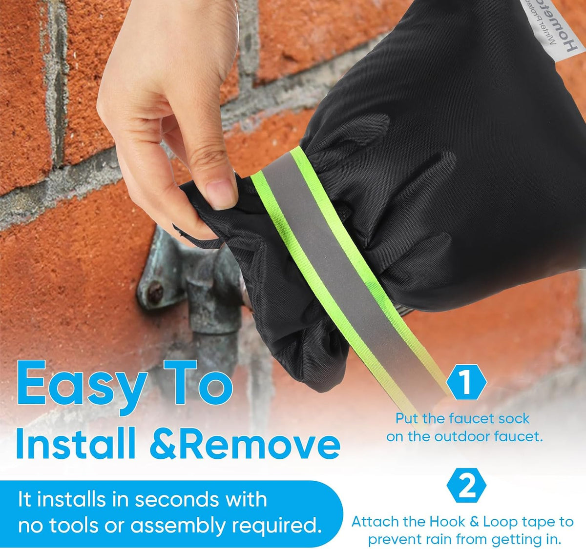 2Pack Outdoor Faucet Covers for Winter,8.5"x6.7"x2" Pro Spigot Cover Freeze Protection,Outdoor Water Socks with Reflective Strips for Winter Spigot Cover Pipe Insulation Reusable Waterproof,Black