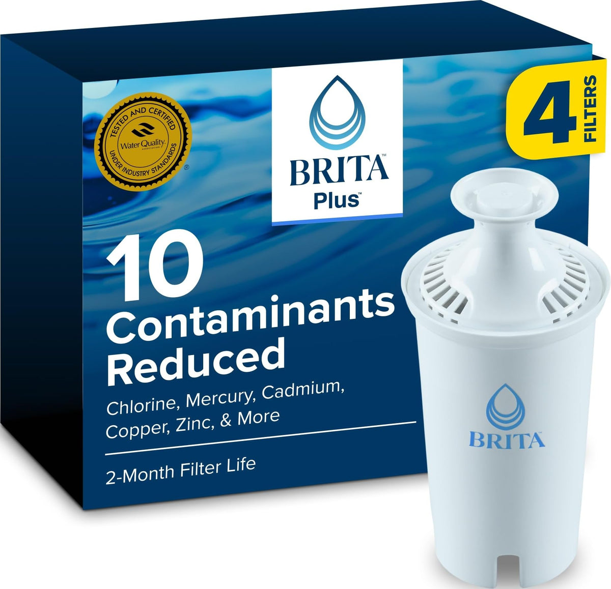 Brita Standard Pitcher and Dispenser Replacement Water Filters, White, 4