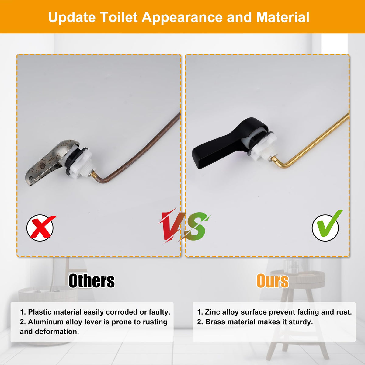 Hibbent Universal Metal Front Mount Toilet Handle Replacement Kit