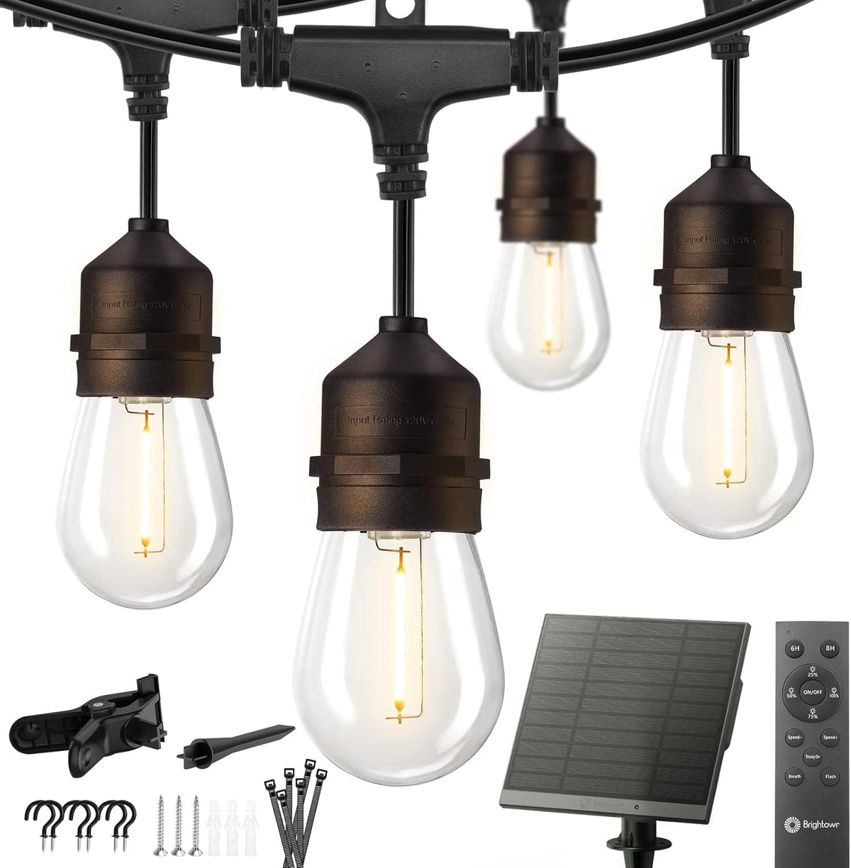 Brightown 52FT Solar String Lights Outdoor Waterproof, Last 30+ Hrs Runtime
