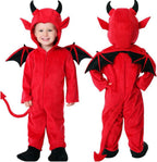 Toddler Halloween Devil Jumpsuits Flannel Front Zipper Hooded Devil Onesie Costume with Wing Fleece Warm Jumpsuit Kids Birthday Party Performance Outfit