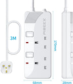 PIBEEX Extension Lead 2 Way Plug Sockets with Individual Switches Wall Mountable Power Strip 3M Extension Cable 13A Fused UK Plug 3250W