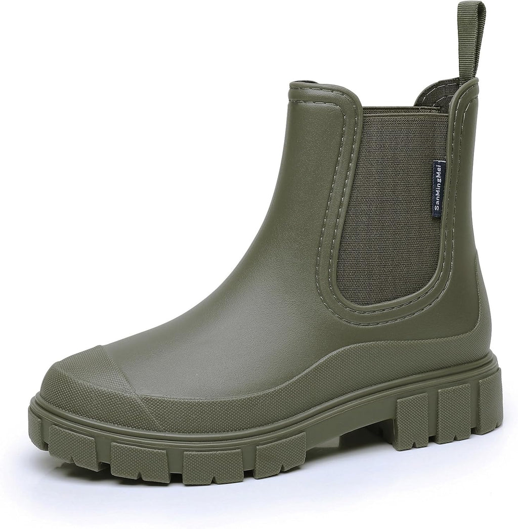 DRECAGE Wellies Boots Women Waterproof Short Chelsea Fashion Ladies Comfortable Rain Boots Outdoors Garden Walking
