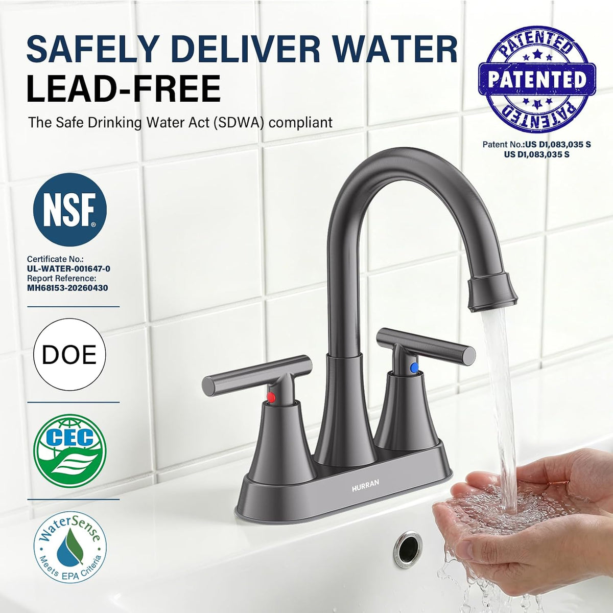 Matte Black Bathroom Faucet, Hurran 4 inch Centerset 2-Handle Lead-Free