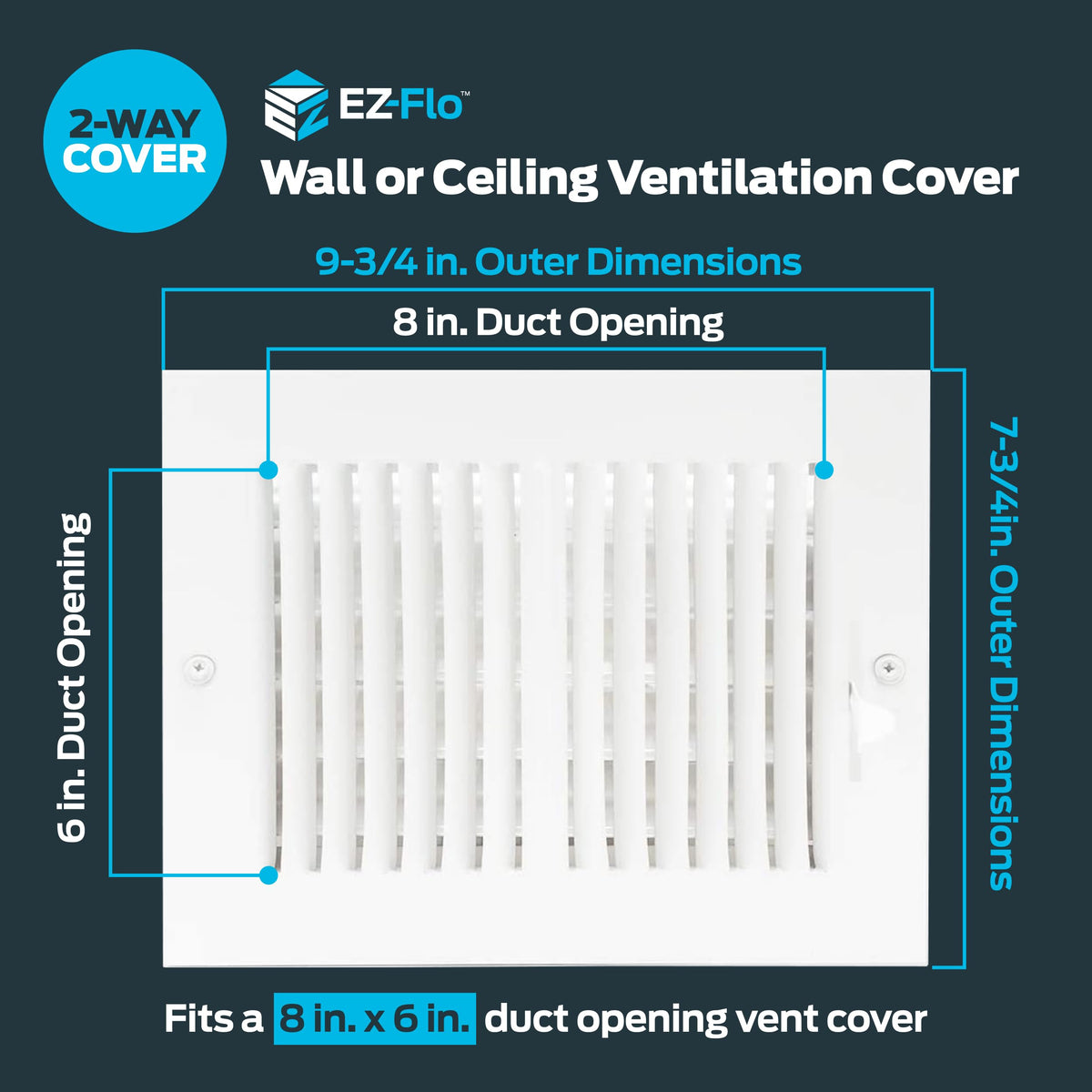 EZ-FLO 10 x 4 Inch (Duct Opening) Air Vent Cover for Wall or Ceiling, Two-Way Ventilation Register, Solid Steel HVAC Register Cover, White, 61609