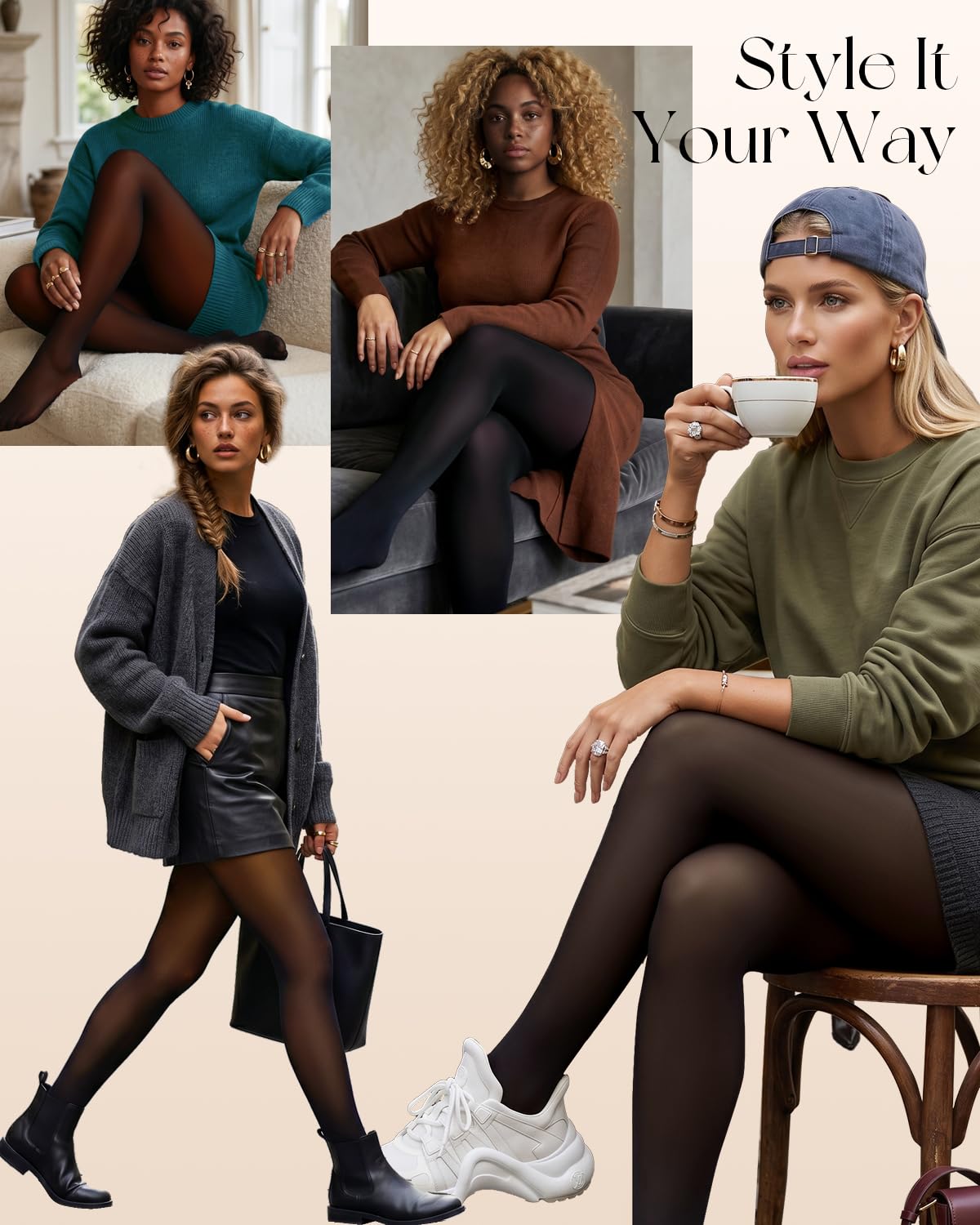 Fleece Lined Tights Leggings Women High Waist Sheer Thermal Tights