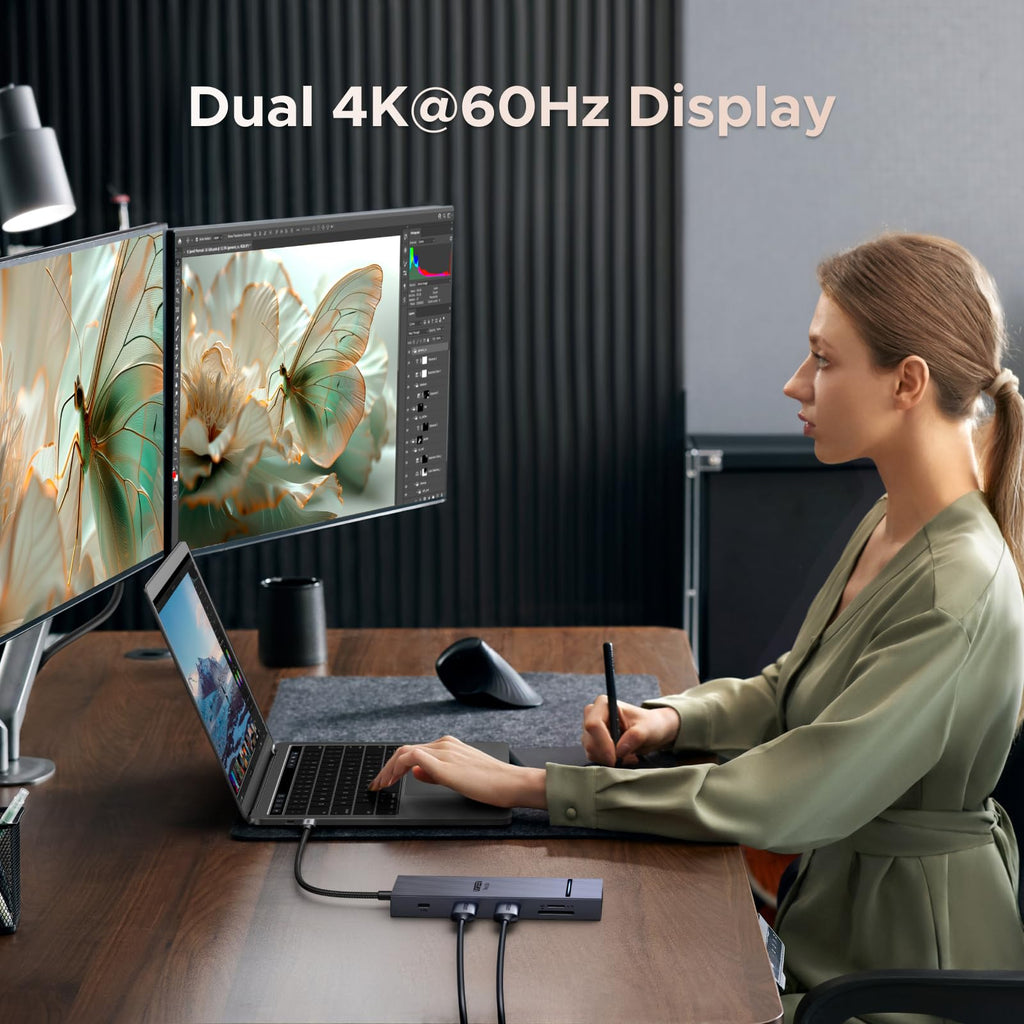 UGREEN Laptop Docking Station Dual Monitor, Dual 4K@60Hz 7-in-1 USB C Hub