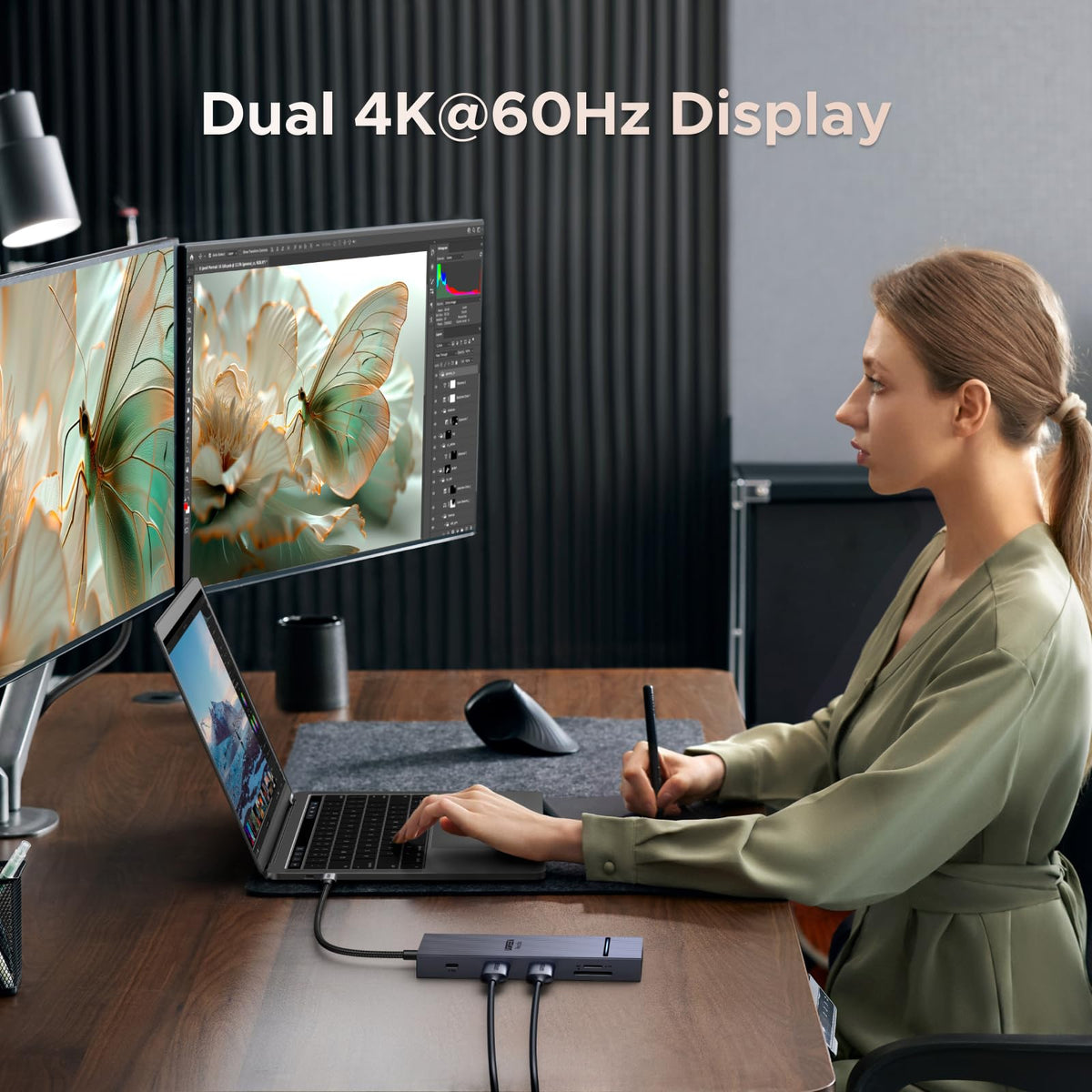 UGREEN Laptop Docking Station Dual Monitor, Dual 4K@60Hz 7-in-1 USB C Hub