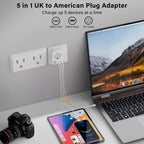 2 Pack UK To European Plug Adapter, 5 IN 1 European Travel Adaptor with 2 USB C & 2 USB A, EU Plug Adapter for Germany Spain France Turkey Greece etc (Type E/F)
