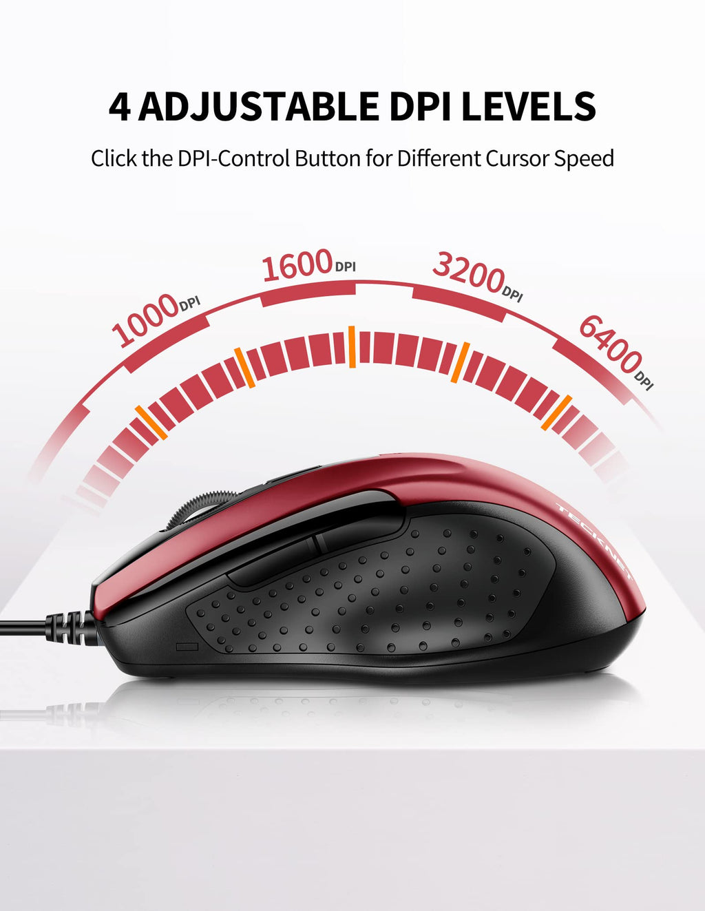 TECKNET USB Wired Mouse,6400 DPI Optical,6-Button Ergonomic Computer Mouse