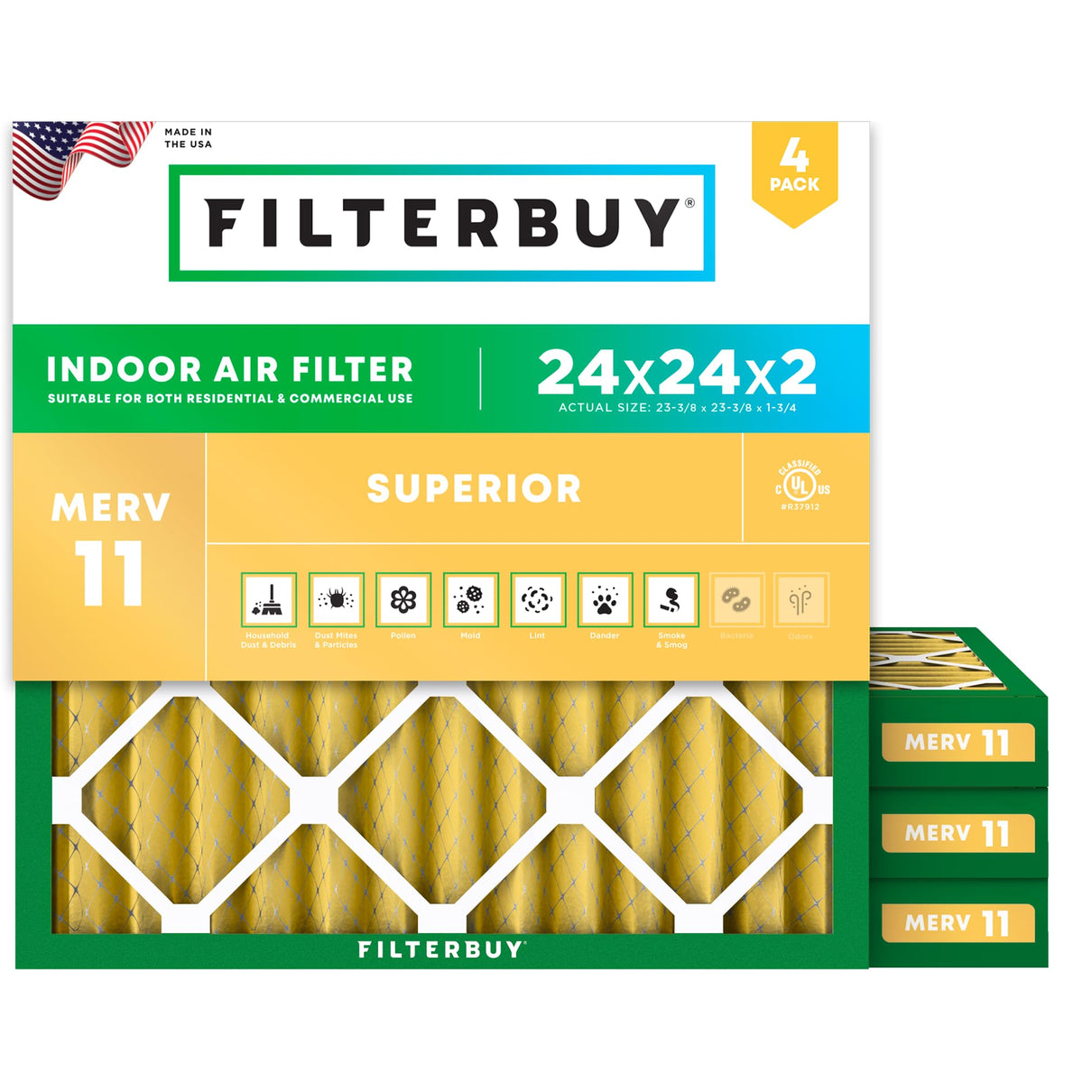 Filterbuy 16x20x1 Air Filter MERV 11 Pet & Allergy Defense (4-Pack)