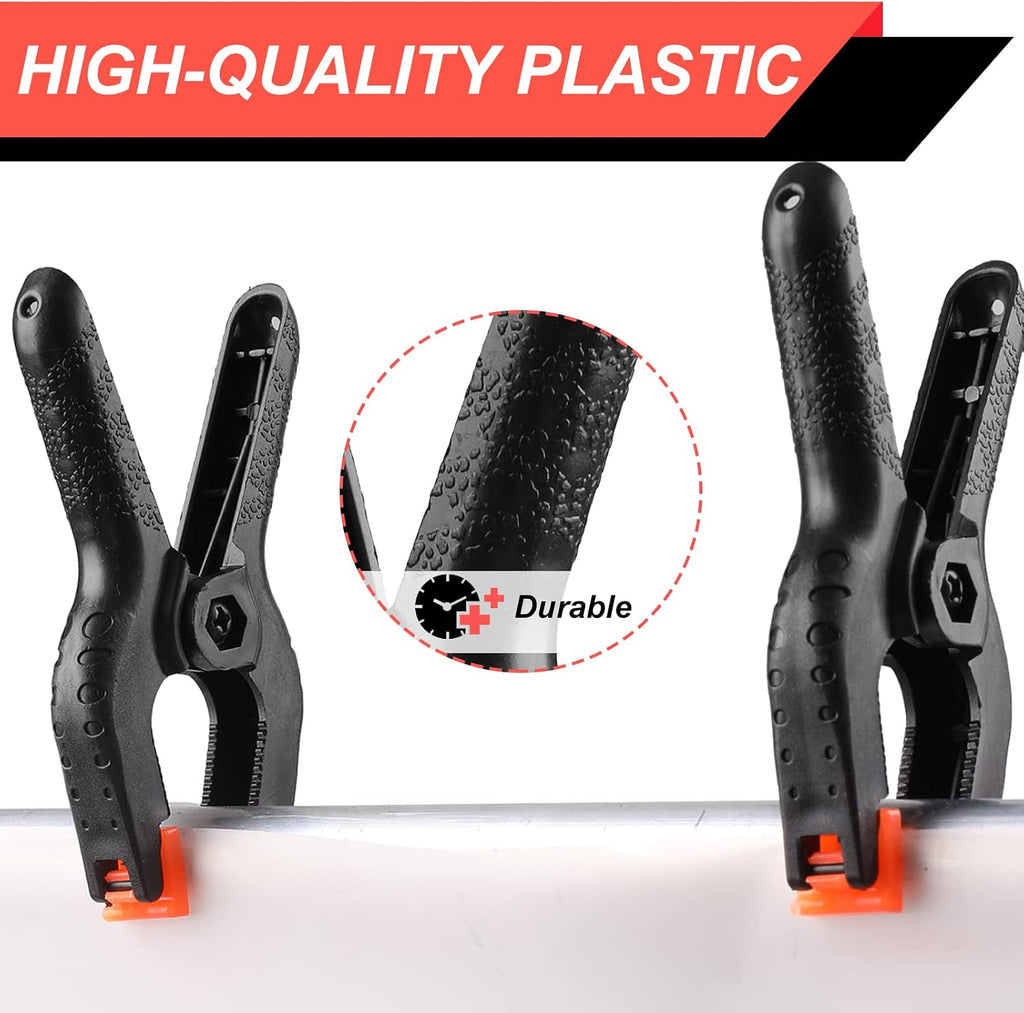 12 Pack Plastic Spring Clamps, 3.5inch Small Heavy Duty Clips for Crafts, Backdrop Stand, Woodworking, Photography Studios (Black)