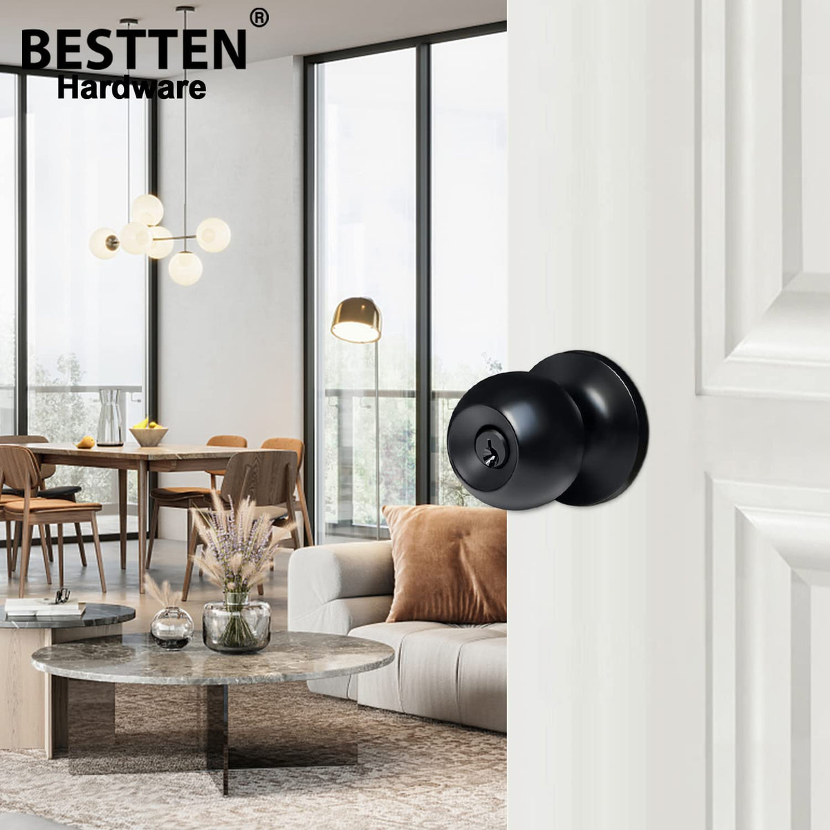 BESTTEN Keyed Entry Door Knob with Lock, Heavy Duty Interior and Exterior Door Lock, Standard Ball, Satin Nickel