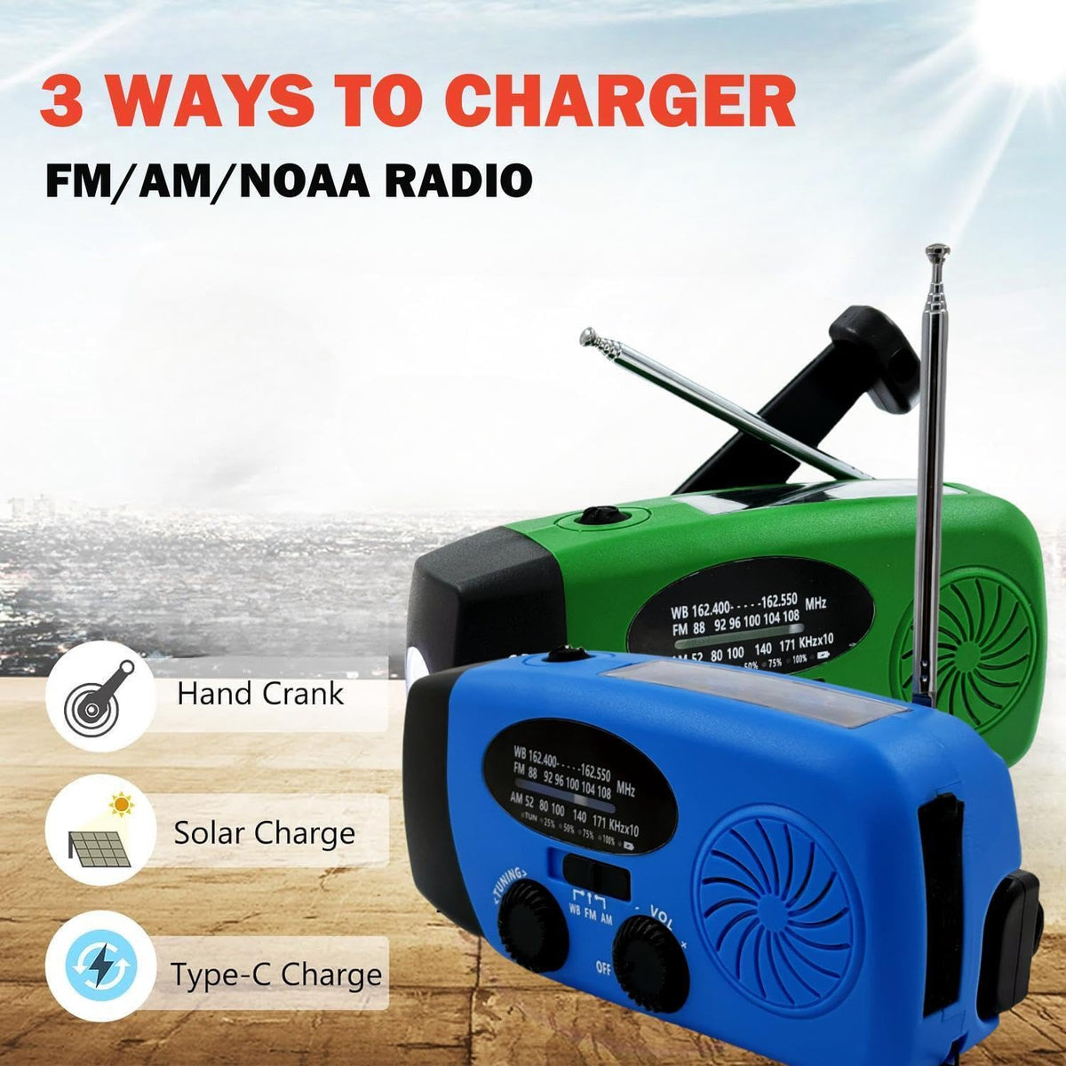 2000mAh Wind Up Solar Radio, Emergency Weather Radio,FM/AM Hand Crank Radio