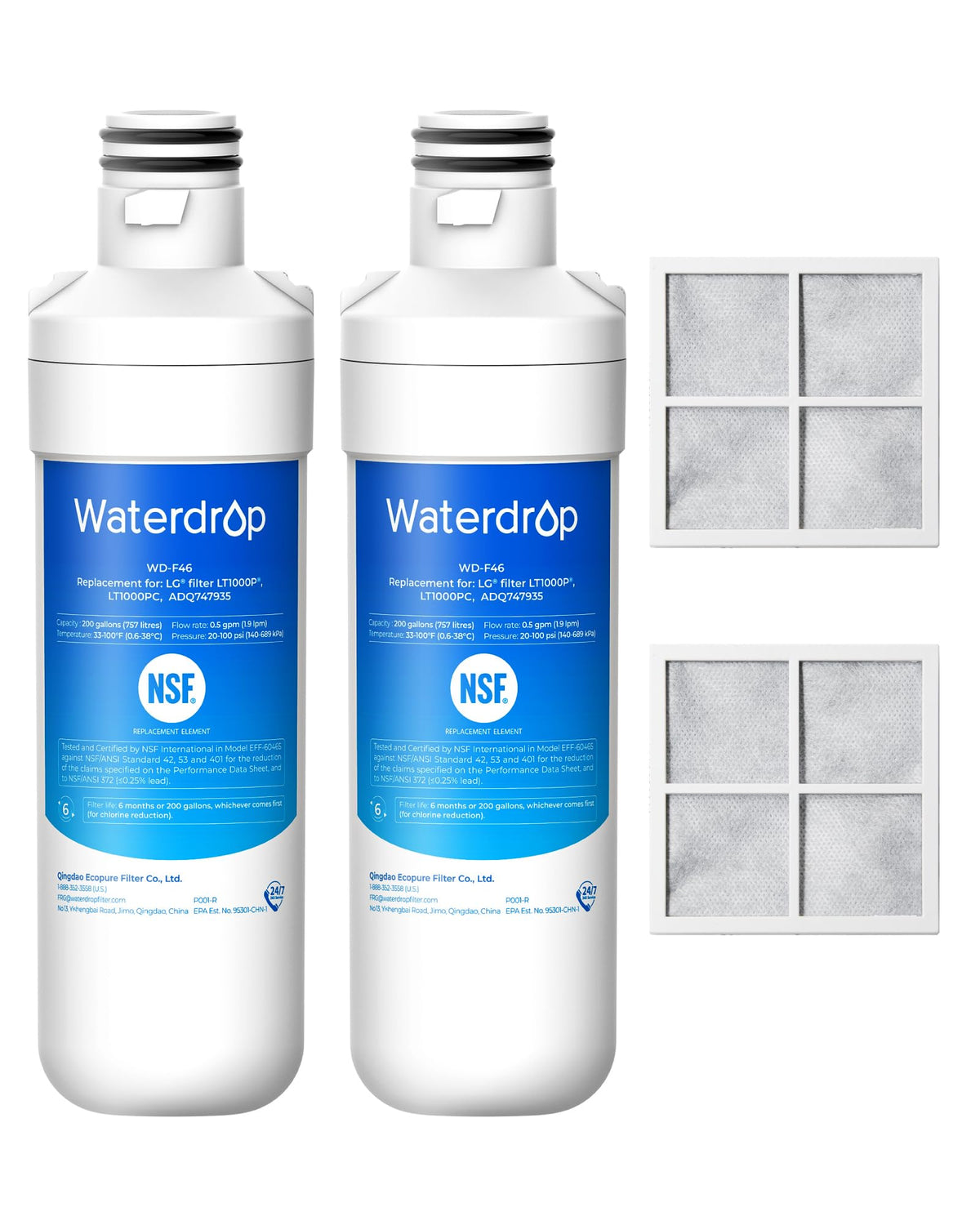 Waterdrop ADQ747935 Refrigerator Water Filter and Air Filter, 3 Combo
