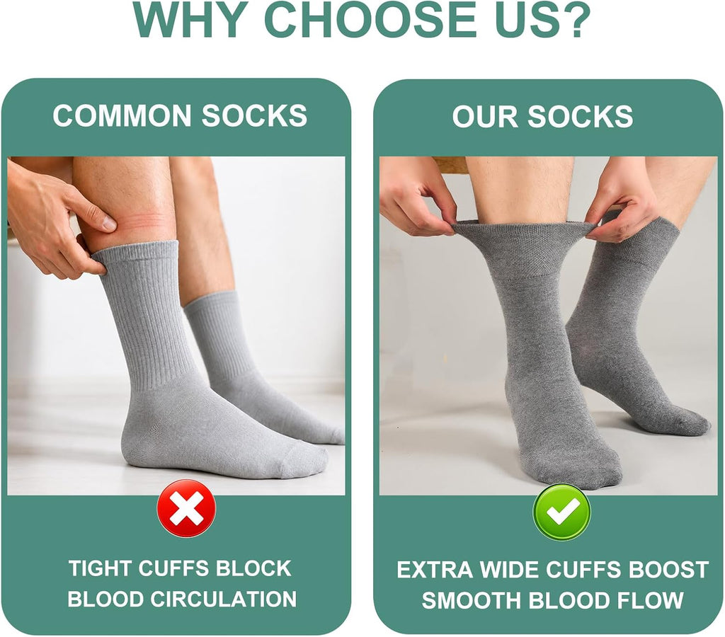 SockWaddles Diabetic Socks for Men & Women, 6 Pairs, Soft Loose Top