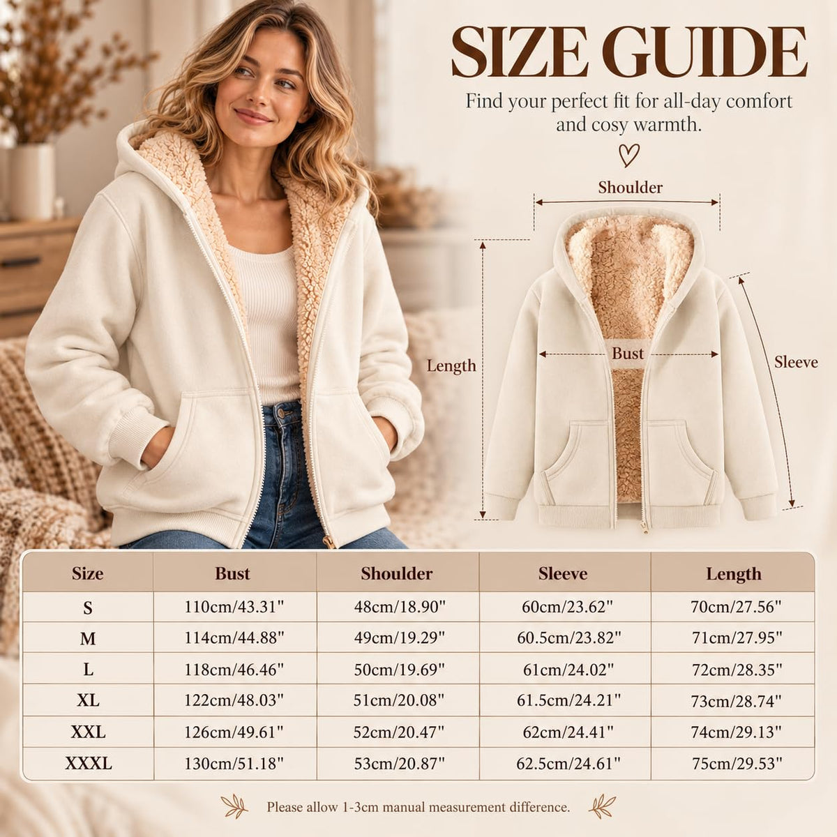 Fleece Jacket Women Teddy Fleece Hoodies Sherpa Lined Fuzzy Sweatshirts with Pockets Full Zip Hooded Fall Winter Warm Coat Outwear Thermal Clothing