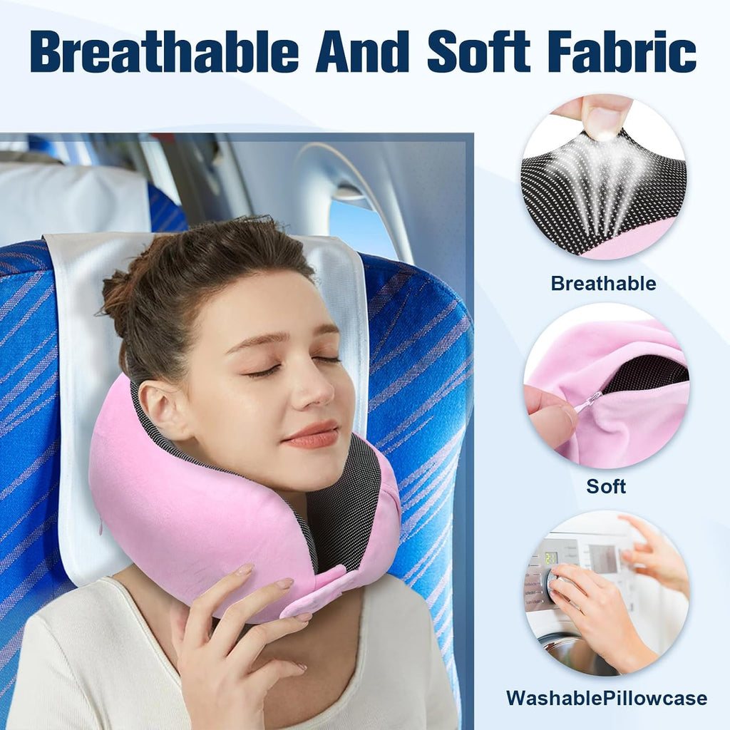 Cirorld Travel Pillow for Airplane, Neck Pillow for Travel, Memory Foam Travel Neck Pillow for Adults, Adjustable & Compact Flight Pillow, Ergonomic Neck Cushion, With Ear Plugs, Eye Mask, Carry Bag