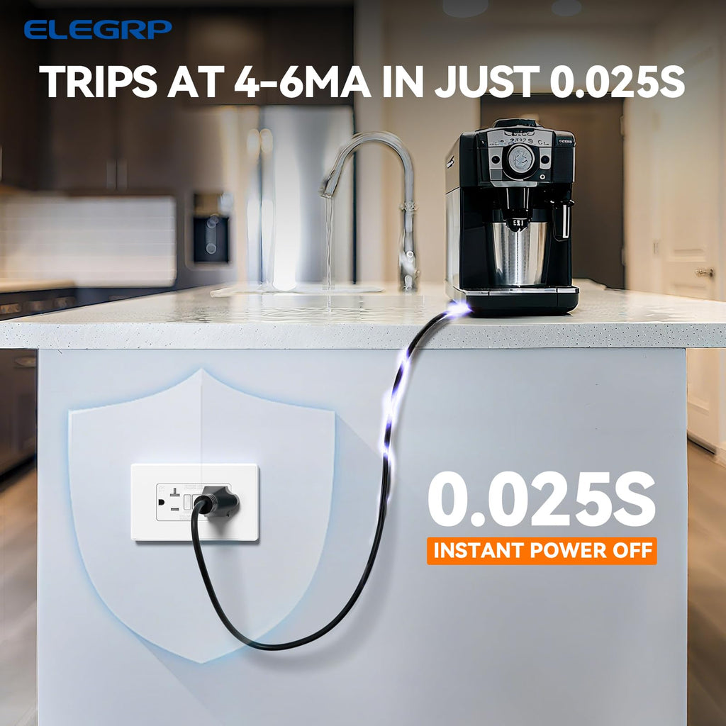 ELEGRP GFCI Outlet 20 Amp, Self-Test GFI Electrical Outlet with Thinner Design, TR Tamper Resistant GFCI Receptacle, Ground Fault Circuit Interrupters with Wall Plate, UL Listed, Light Almond, 1 Pack