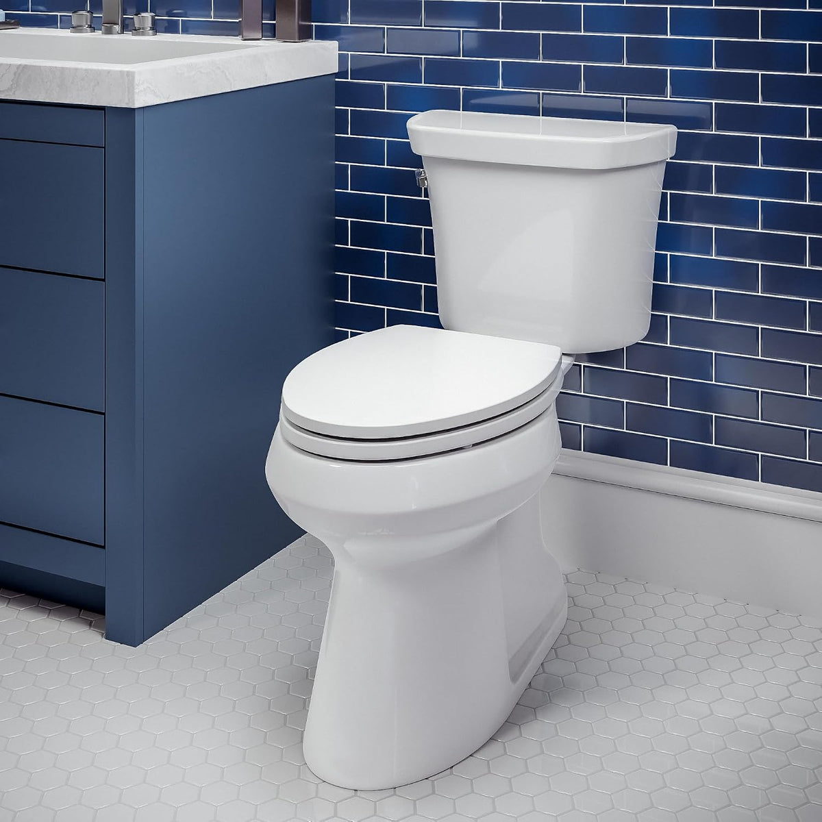 Mayfair Linden Slow Close Toilet Seat, Non Slip Heavy Duty Wood, Easy Install, Elongated, White