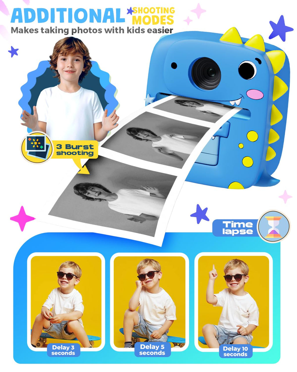 Kids Camera Instant Print,1080P Kids Digital Camera,Girls Gifts Toys Age 3+