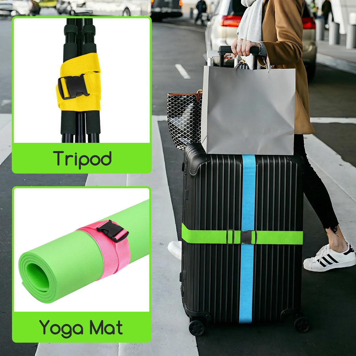 WISYOK Luggage Straps Extended, 4 Pack, 130-250cm Adjustable, Pink SkyBlue