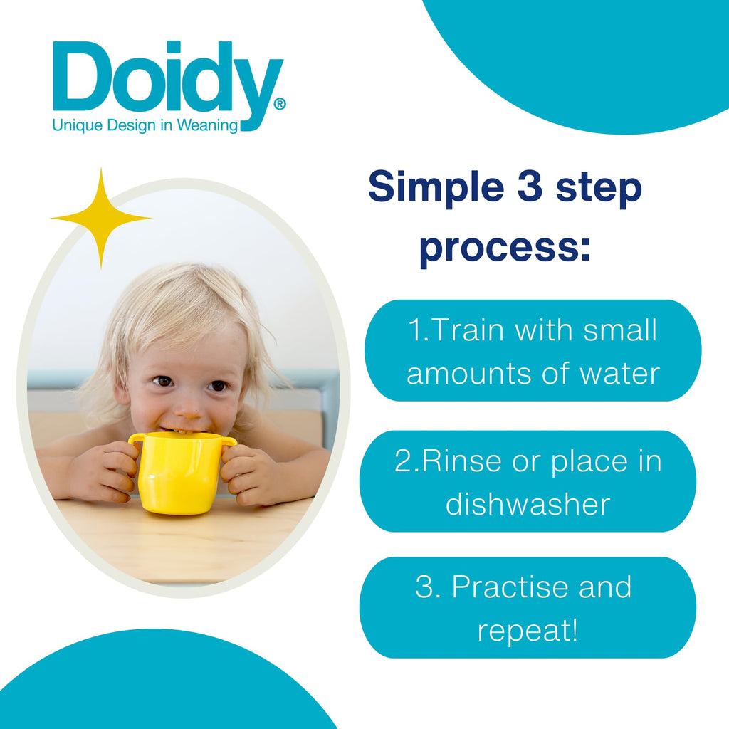 Doidy Cup, Open Cup for Training Baby 6 Months-3 Years, 200ml, Slanted Weaning Cup with Handles for Learning to Drink, BPA Free (Orange)