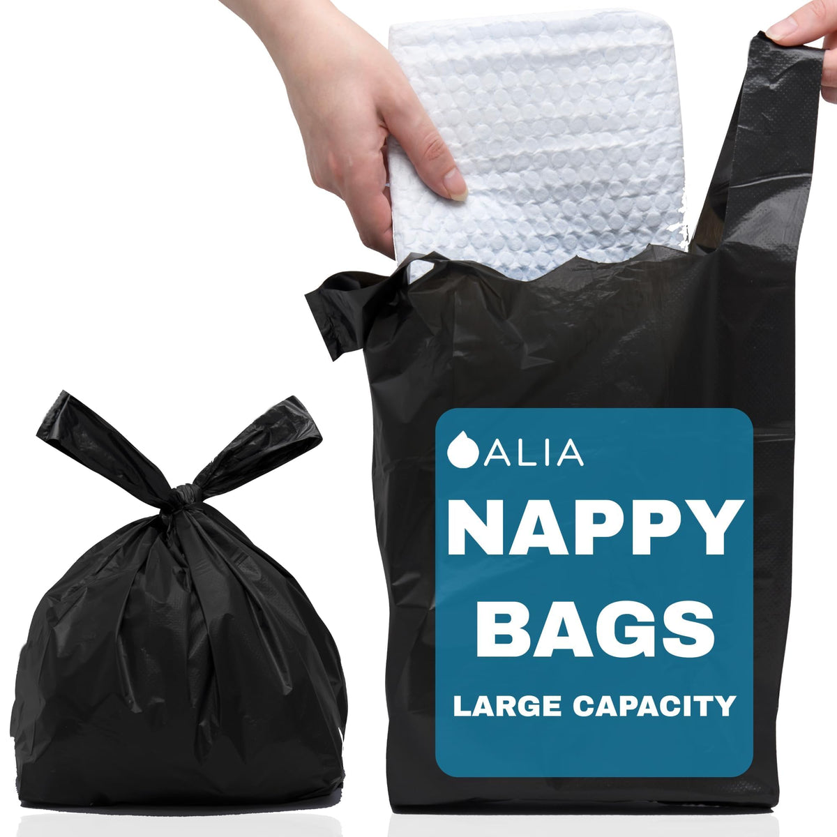 200 x ALIA Extra Large Adult Nappy Sacks | Black | Easy-Tie Handles |
