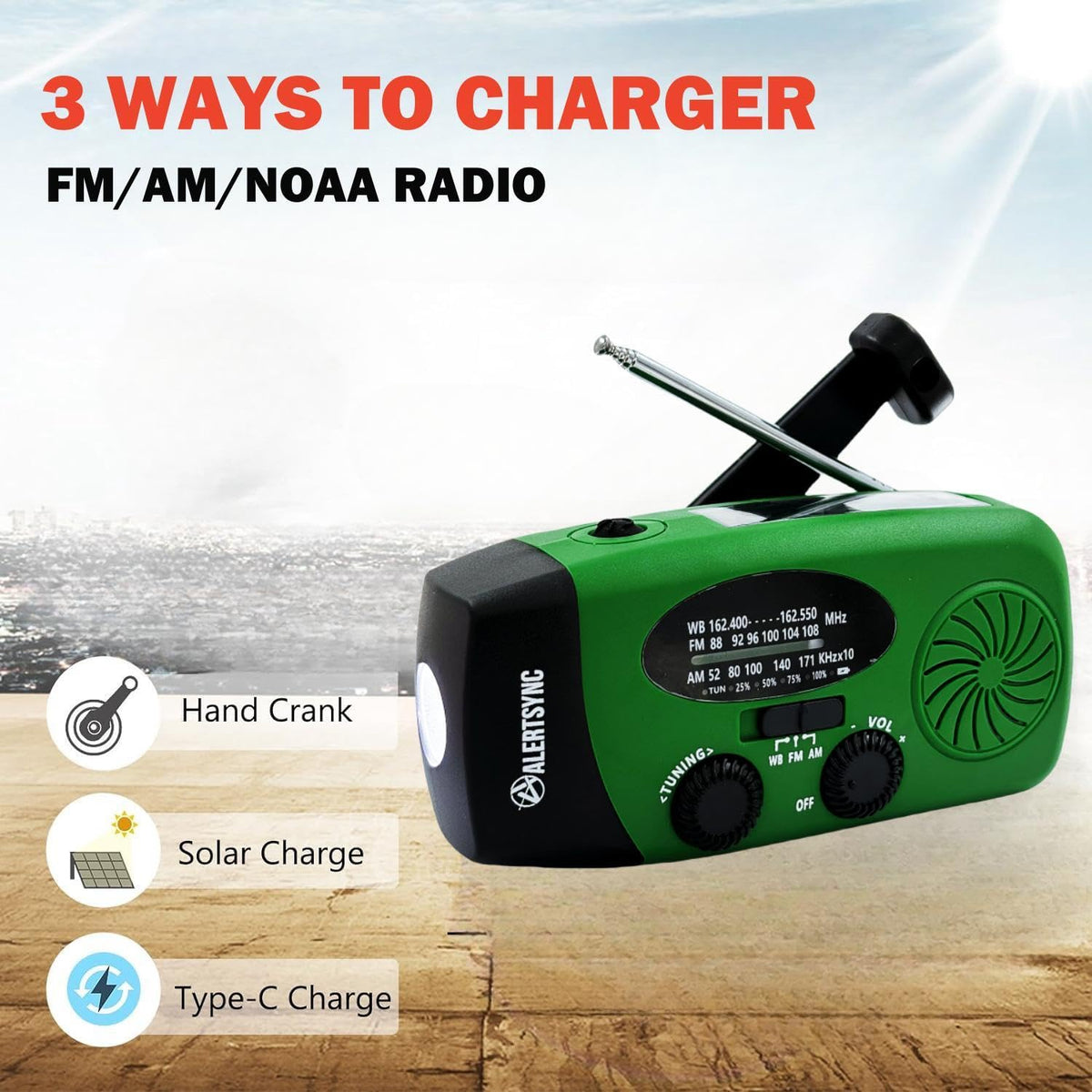 2000mAh Wind Up Solar Radio, Emergency Weather Radio,FM/AM Hand Crank Radio