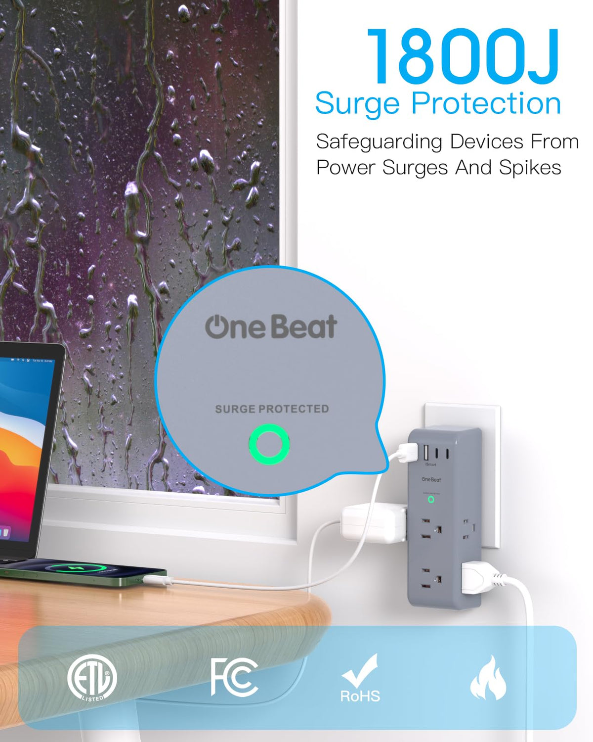 Surge Protector Outlet Extender with Rotating Plug, Multi Plug Wall Outlet