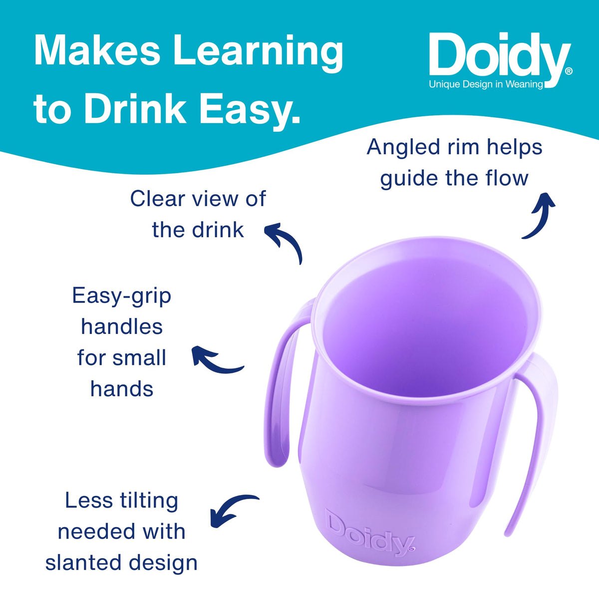 Doidy Cup, Open Cup for Training Baby 6 Months-3 Years, 200ml, Slanted Weaning Cup with Handles for Learning to Drink, BPA Free (Orange)