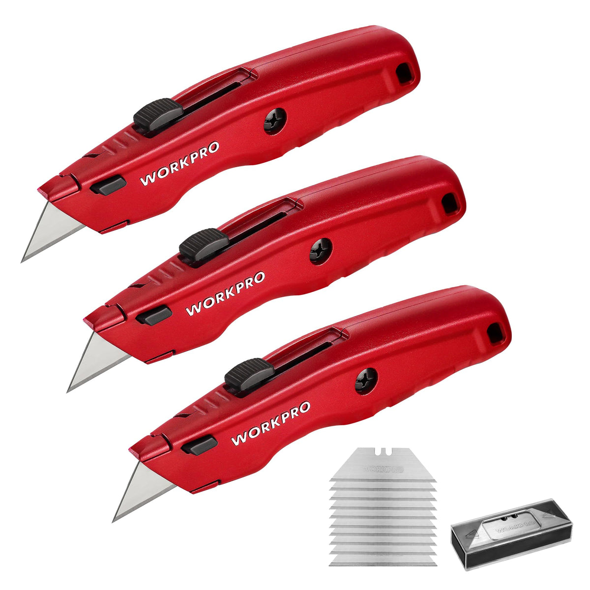 WORKPRO Premium Utility Knife, Retractable All Metal Heavy Duty Box Cutter, Quick Change Blade Razor Knife, with 10 Extra Blades