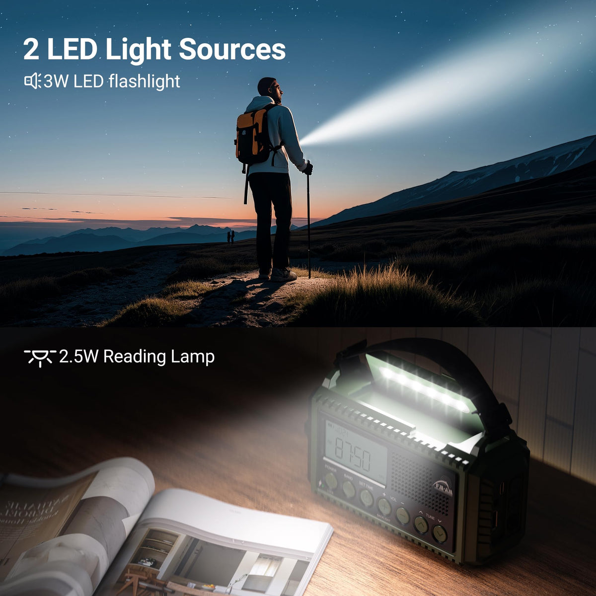 Mesqool Portable Wind Up Hand Crank and Solar Powered Radio with USB Phone Charger, Emergency Radio with SOS Alarm and Flashlight, AM/FM/SW Radio with 12000mAh Rechargeable Battery for Outdoor
