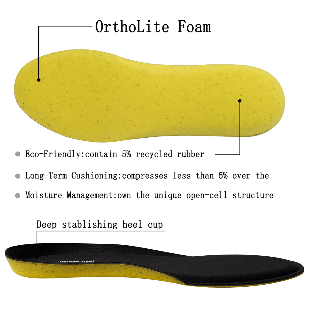riemot Memory Foam Insoles for Men and Women - Replacement Shoe Inserts Comfort Cushioning for Sports Shoes, Trainers, Sneakers, Work Boots and Walking Shoes, Black with Yellow Base, UK8 / EU42