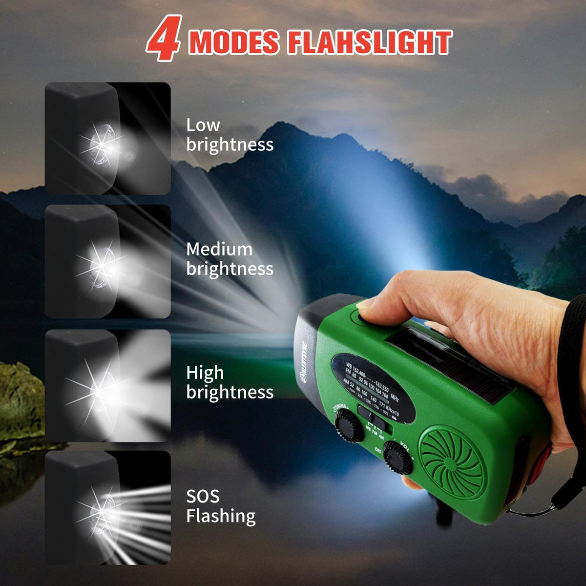 2000mAh Wind Up Solar Radio, Emergency Weather Radio,FM/AM Hand Crank Radio