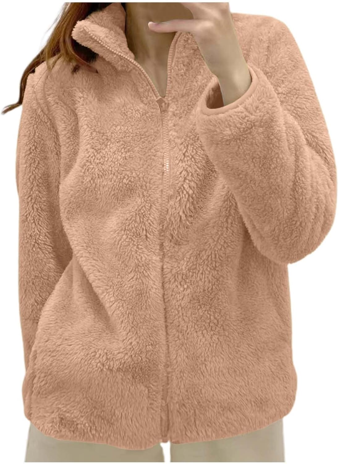 Fleece Winter Jackets for Women UK Fashion Warm Soft Fluffy Coats Causal Solid Color Long Sleeve Full Zip Jacket Elegant Callor Lapel Cardigans Ladies Teddy Fleece Outwear Gifts for Daily Holiday