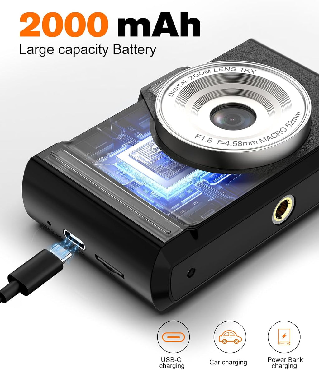 Digital Camera 4K 64MP Portable Vlogging Camera with 32GB SD Card