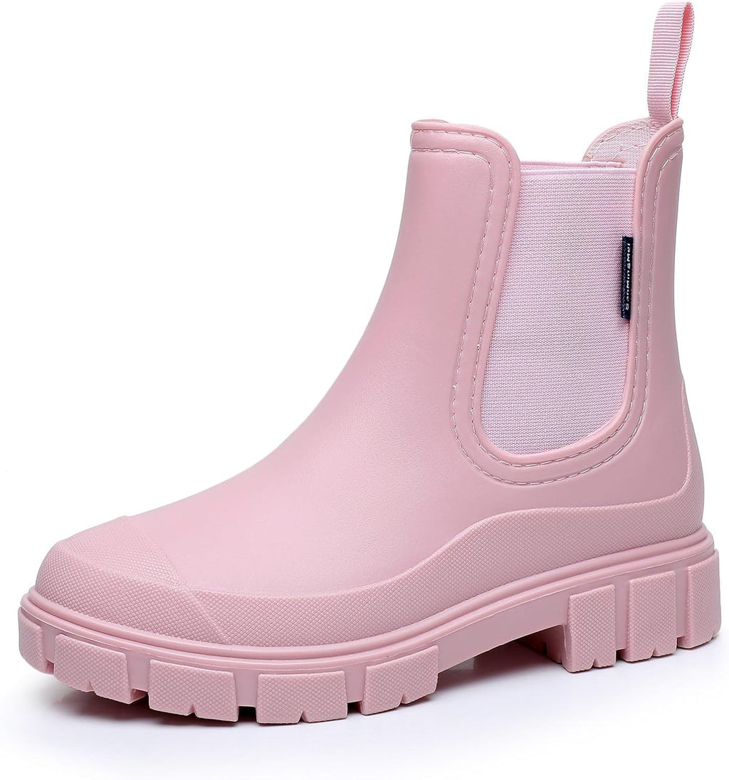 DRECAGE Wellies Boots Women Waterproof Short Chelsea Fashion Ladies Comfortable Rain Boots Outdoors Garden Walking